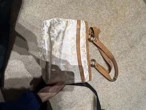 Coach Signature Optic Jacquard Tote Bag F15436 Beige/Tan Leather Trim